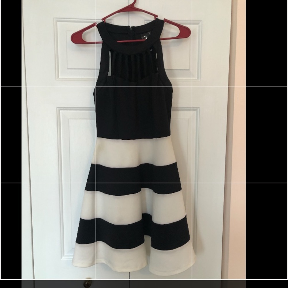 Black and white striped halter dress